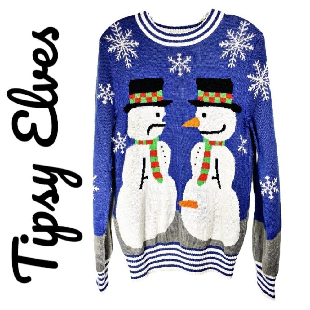 TIPSY ELVES Snowman Carrot‎ Thief Ugly Christmas Sweater, Size M